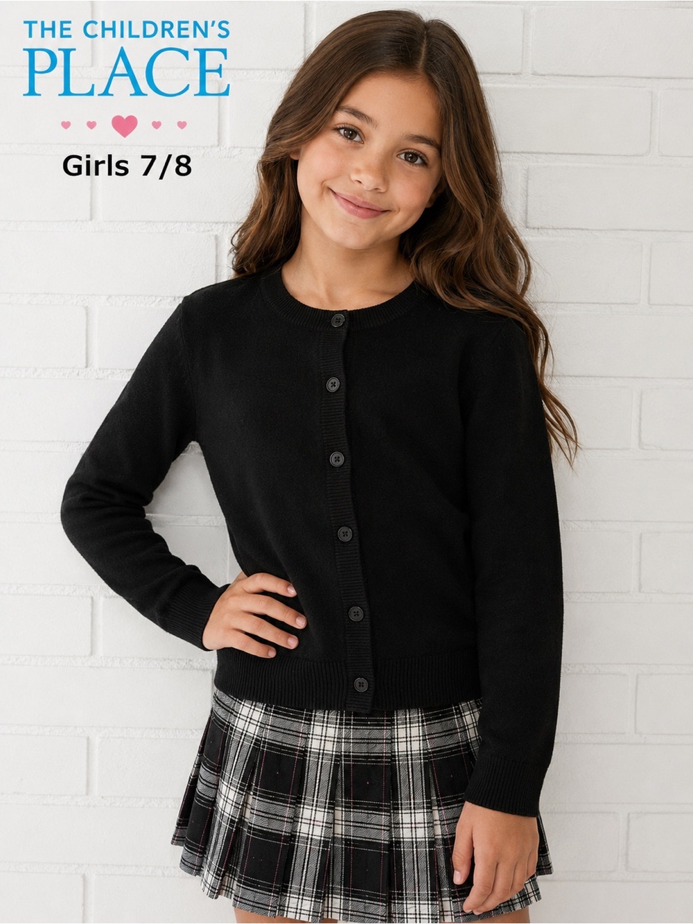The Children’s Place Girls Black Classic Button Front Cardigan Sweater Size 7/8